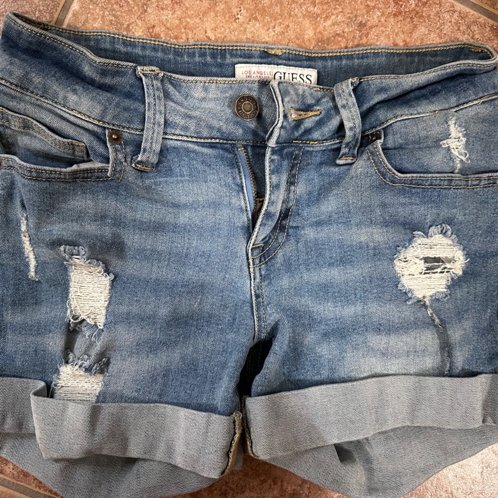 Guess Blue Ripped Denim Shorts